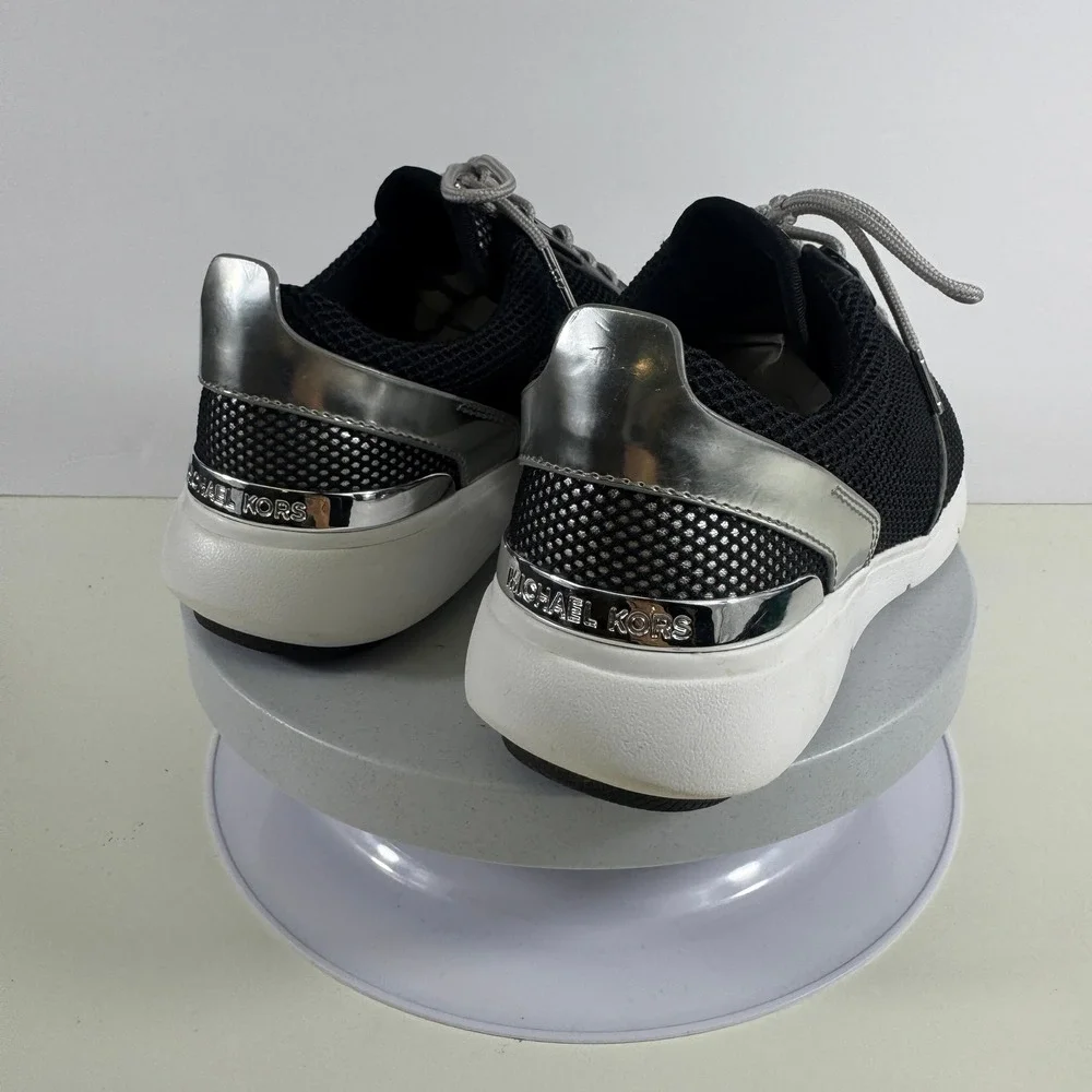Michael Kors Allie Trainer Sneakers Black Silver Metallic Mesh Low Top Shoes‎ 7